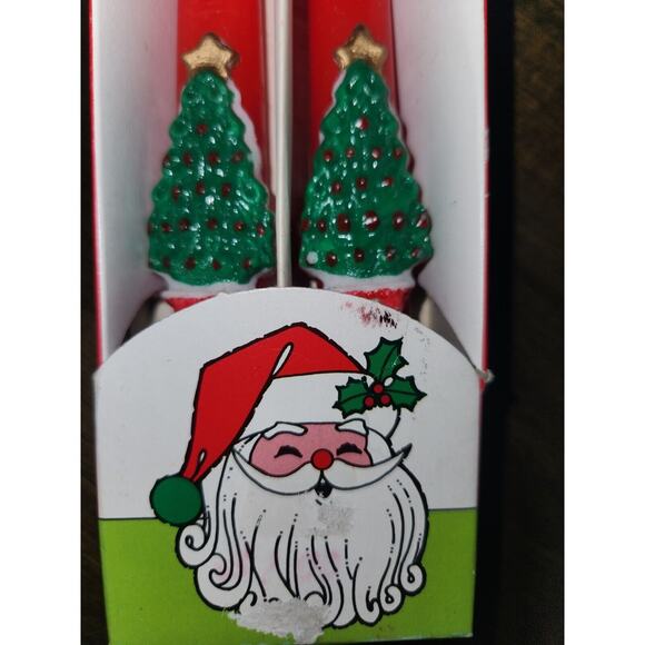Vintage Christmas Tree Holiday Red Taper Wax Candles 10" Unused In Box - Picture 3 of 11